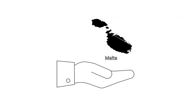 Malta map outline and open hand illustration for business concept.