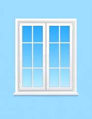 Obraz premium White Window on Light Blue Wall.