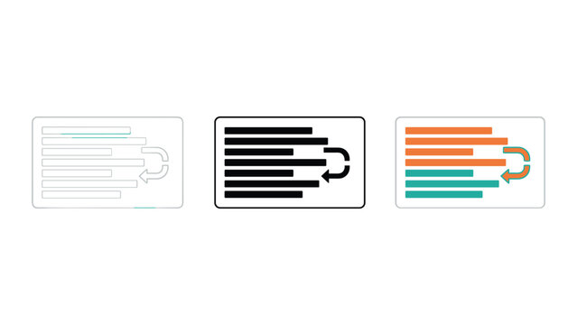 Text transformation and data manipulation concept with stacked lines and arrow icon