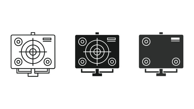 Camera viewfinder icon set in outline solid and flat design styles for photography software and media editing tools