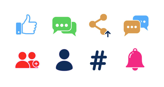 Social media icons set flat design on transparent background