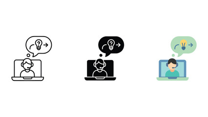 Fototapeta premium Customer support representative with headset and lightbulb idea vector icon set isolated on white background for business communication
