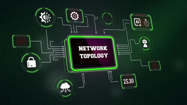 Digital network topology layout mapping server hardware routing nodes and automated distributed data cluster paths within a closed computing matrix core