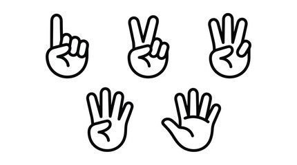 Fototapeta premium Set of hand gestures showing numbers one through five as simple black and white icons