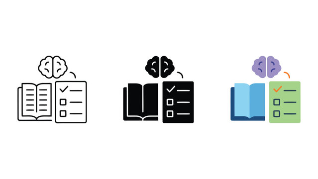 Brain and open book with checklist symbolizing learning knowledge and cognitive process vector illustration