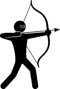 Archer aiming bow and arrow with hud targeting technology