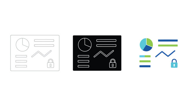 Secure data dashboard with charts graphs pie chart and lock symbol for financial monitoring vector graphic