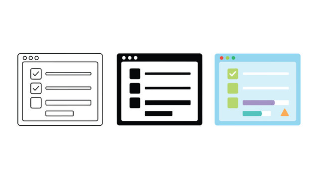 Vector icon set for task list or checklist with checkmarks and progress bars