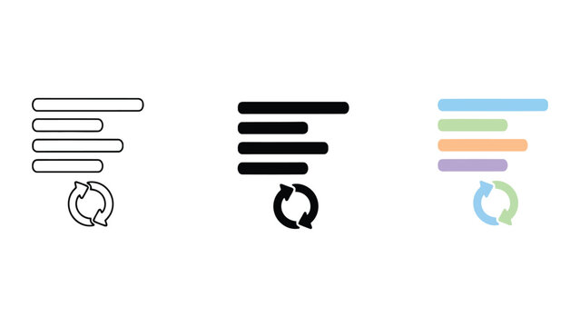 List items with refresh or reload icon indicating update process and data synchronization