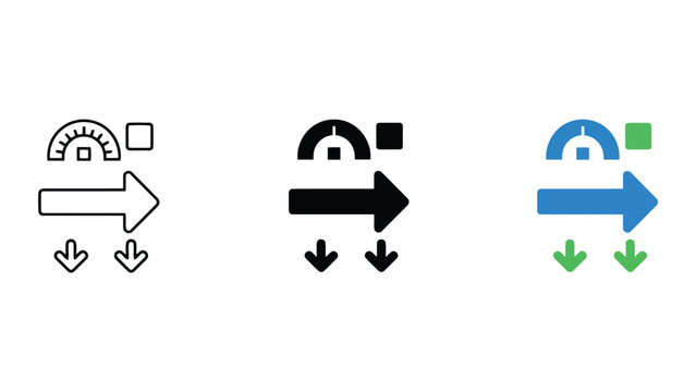 Speedometer arrow and downward arrows indicating performance drop or acceleration process