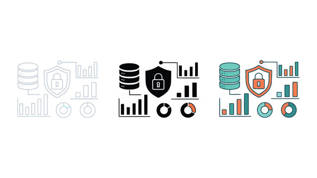 Secure database icon with lock and data analysis charts