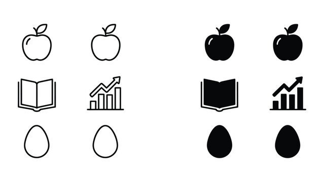 Contrast between filled and unfilled icons of common objects and symbols