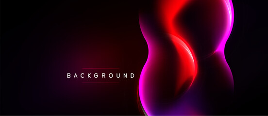 Naklejka premium Abstract design features glowing curves, vibrant colors. Dark background emphasizes bright shapes, creating dynamic visual effect.