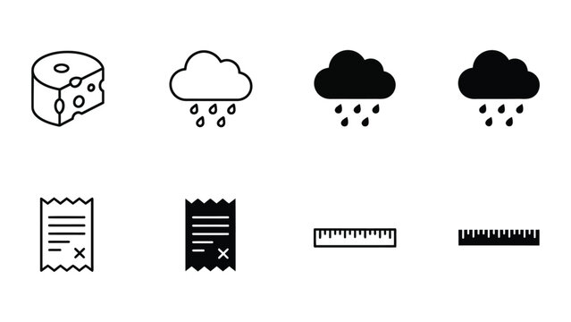 Collection of icons depicting weather, receipts, and measurement tools