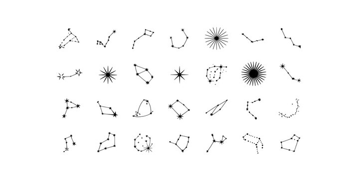 Constellations hand-drawn set with dotted lines and stars featuring astronomy, celestial, night sky with star patterns and cosmic elements for space,