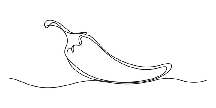chilli continuous one line drawing, Chili Pepper One Line Art Continuous One Line Drawing Minimalist Chili Outline Icon Vector Illustration, Continuous line drawing of chili pepper. Single line vector