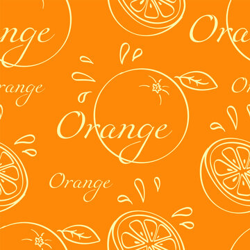 Seamless pattern with oranges in hand-drawn style. Fruit for package, kitchen design, fabric and textile. Fruit Summer background.