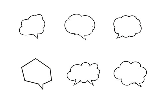 Set of six different speech bubble icons isolated on transparent background