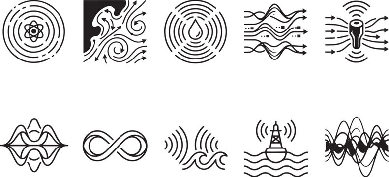 Abstract sound waves physics ripples and infinity icon set