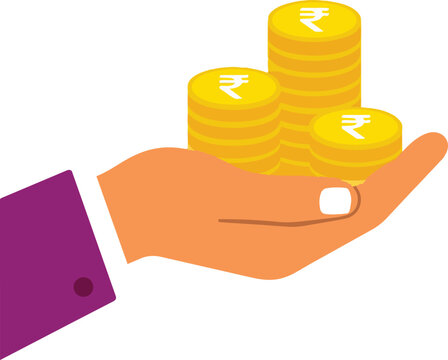 hand holding indian rupees coins eps vector illustration 