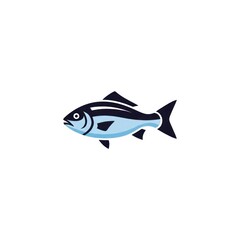 Obraz premium Blue and black profile fish icon on white