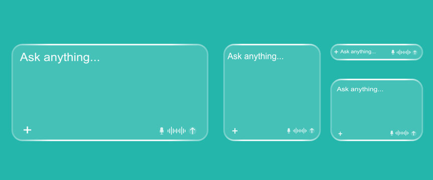 AI search bar template for web interface design. Clean minimalist chat box with input field and audio icon for virtual assistant software and digital communication apps