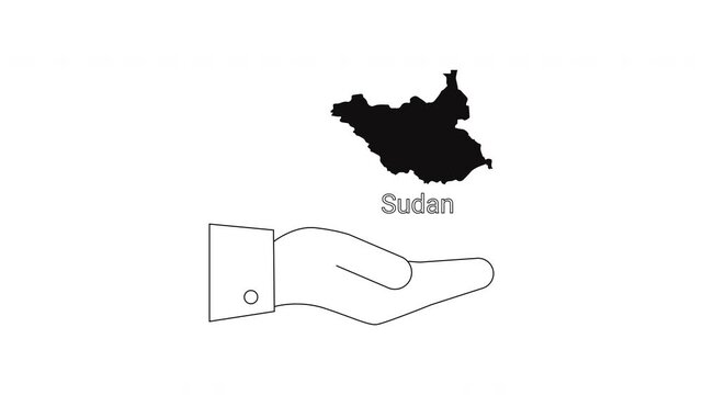 South Sudan Map and Hand Icon Symbolizing Aid and Support.