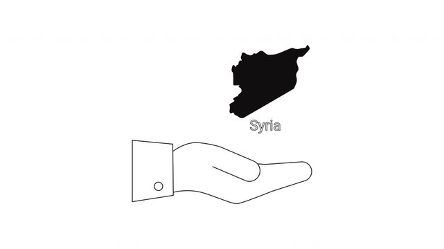 Syria map outline held in open hand illustration.