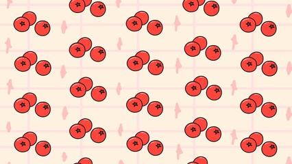 Seamless pattern of cute red cranberries on a pastel cream plaid grid background. Sweet berry graphic design, perfect for kitchen textiles, food packaging, wrapping paper, and cute wallpapers. © Isti