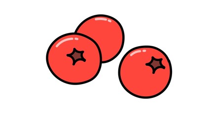 Cute flat illustration of three red cranberries isolated on a white background. Sweet berry cartoon graphic design, perfect for healthy food branding, fruit icons, logos, and kitchen decor. © Isti