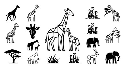 Creative giraffe vector icon set with savanna wildlife symbol illustrations © Jasim