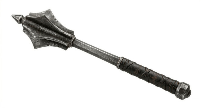 Rugged Medieval War Hammer on White Background