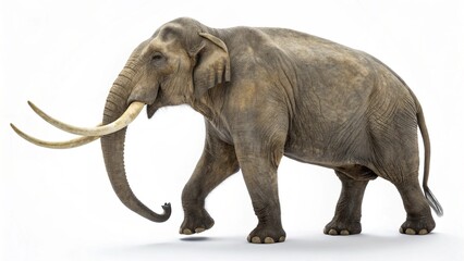 Fototapeta premium Isolated prehistoric Palaeoloxodon namadicus straight-tusked elephant on a solid white studio background