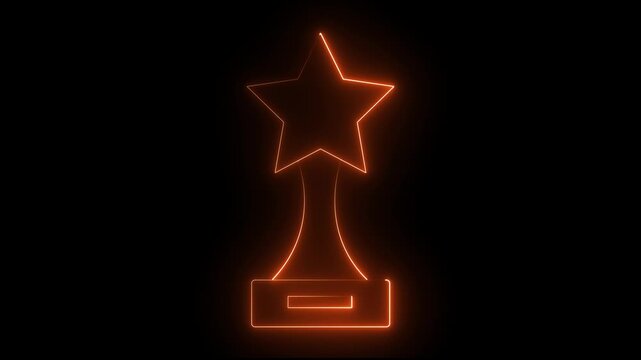 Glowing neon orange color Award cup icon isolated on black background. Winner trophy symbol icon animation.