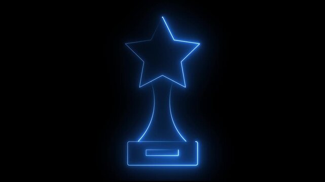 Glowing neon blue color Award cup icon isolated on black background. Winner trophy symbol icon animation.