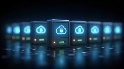 Fototapeta premium Secure server units within the network ensure access to cloud computing storage for the entire commercial infrastructure.