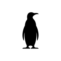 Fototapeta premium Minimalist penguin silhouette on white background, black emperor penguin icon, simple flightless bird profile for logo design and branding