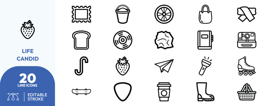 Life Candid icon set. Containing varied elements for everyday use. Editable stroke. Vector illustration.