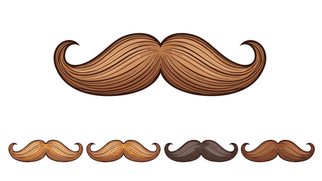 Collection of various mustache styles in different hair colors ranging from light brown to black on white background.