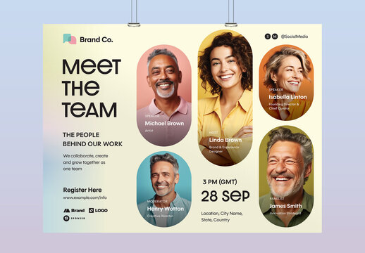 Meet The Team Flyer Template, Corporate Staff Poster, Company Profile, Employee Spotlight Design