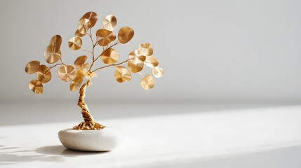 Fototapeta premium Golden Money Tree Statue for Prosperity Wealth and Good Fortune