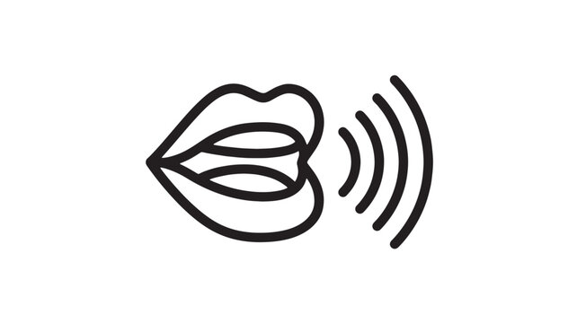 Lips emitting sound waves icon with bold outline, open mouth and voice signal for communication, speech therapy and media graphics