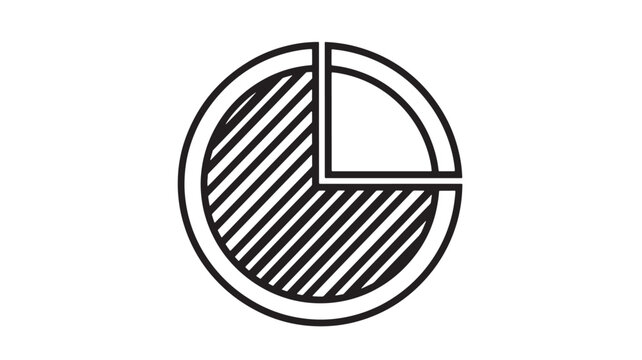 Pie chart icon with three sections, one shaded with diagonal lines featuring data visualization, infographic, statistics with business and finance