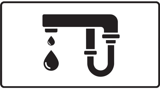 Faucet sink plumbing icon with flowing water drops and U-bend pipe silhouette for bathroom and kitchen maintenance graphics
