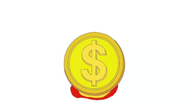 A gold dollar coin with a flaming fire effect in a flat anime style. This minimalist design represents wealth, finances, and success. Perfect for business content.