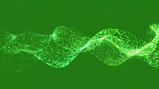Green neon wave, glowing particles, abstract background, digital motion, futuristic design element 4k Video