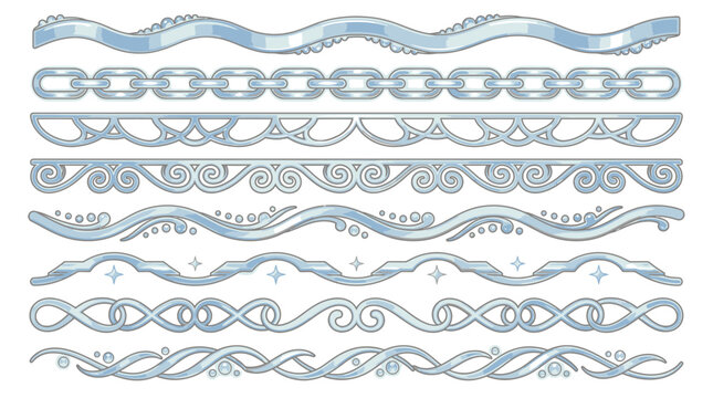 Collection of decorative ornamental borders and dividers with a light blue, icy, or metallic texture.