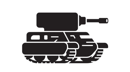 Tank military icon with turret and tracks in black and white featuring armor, vehicle, warfare with combat and army elements for defense, weapon © Farjana