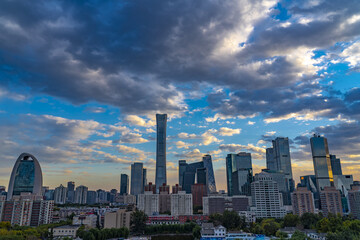 Beijing CBD Skyline at Sunset with Tuanjiehu Park, China © LyVan