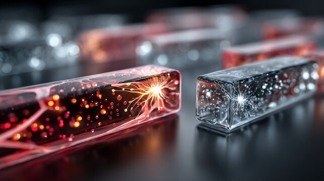 Microfluidic Lab-on-a-Chip Technology with Flowing Liquids, Biomedical Engineering, Nanotechnology Research, Scientific Innovation and Healthcare Visualization Concept 